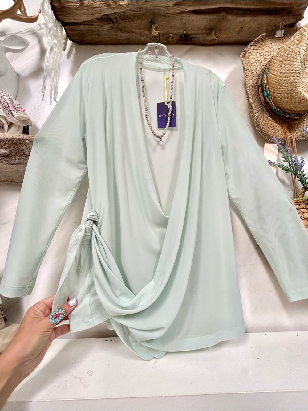 Soft Mint semi sheer boho cover up w resort vacay beach shabby chic vibe